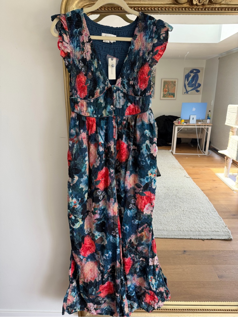 Anthropologie Floral Wide-Leg Jumpsuit in Navy, Red, Pink